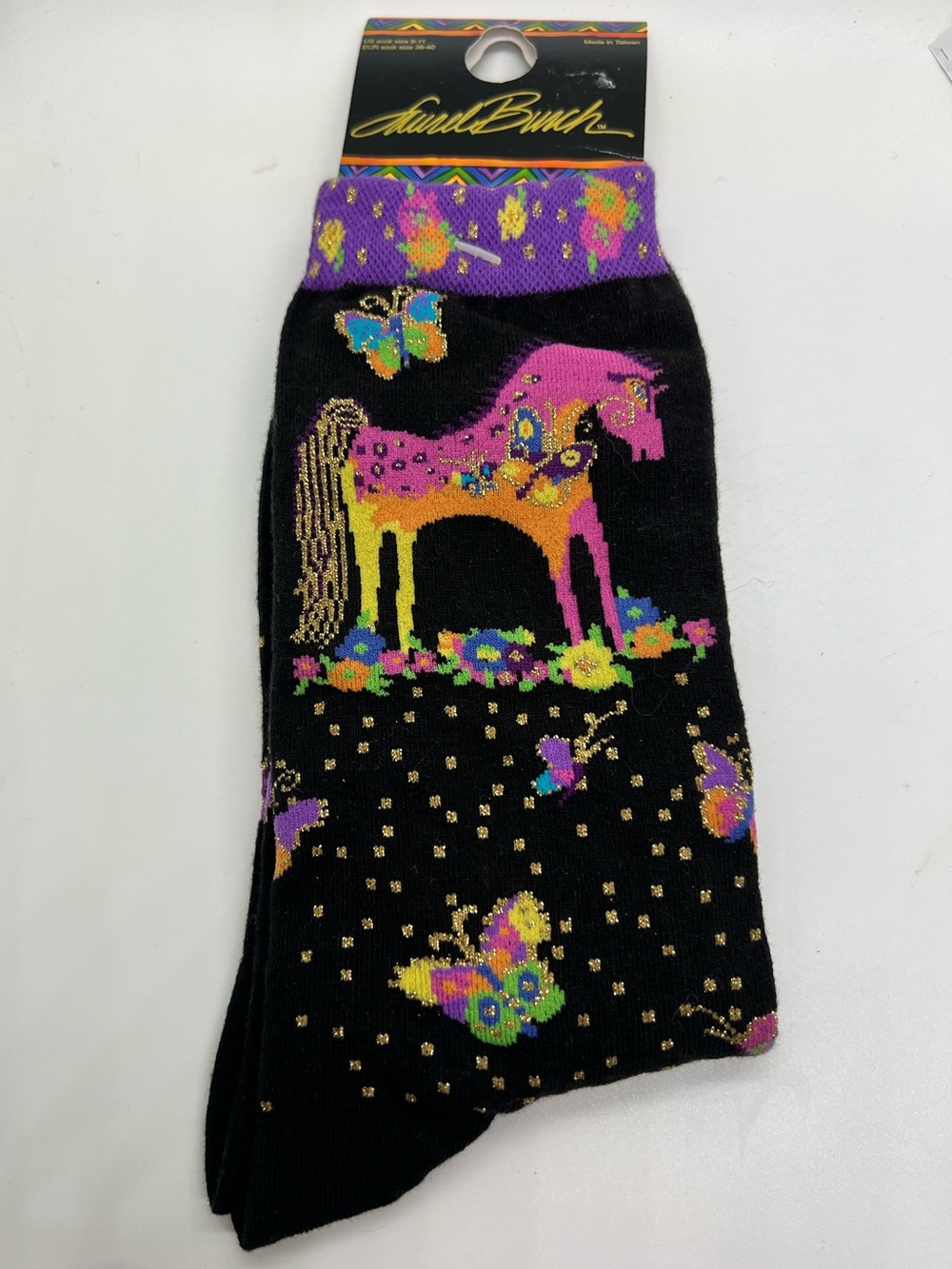 NWT RARE Laurel Burch Horse and butterflies shimmer socks